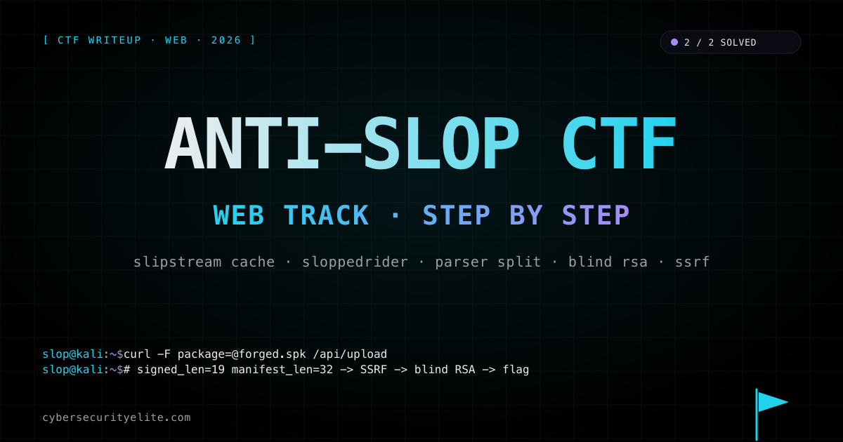 Anti-Slop CTF 2026 web writeup — Slipstream Cache TLV parser split and SloppedRider SSRF-to-HMAC-key leak