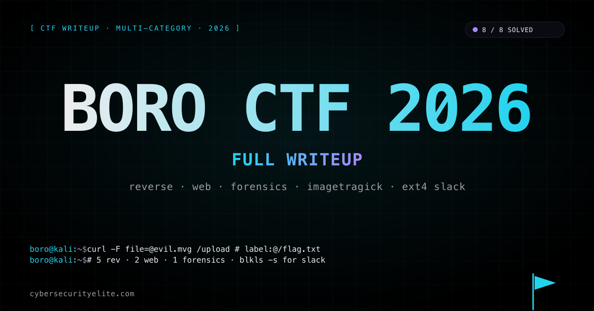 boroCTF 2026 writeup — 8 challenges solved across reverse, web, and forensics